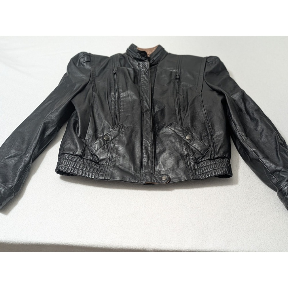 Vth BERMAN'S Black Leather Cropped Moto Jacket w/ Plush Vest Liner Sz. 12 Gorp